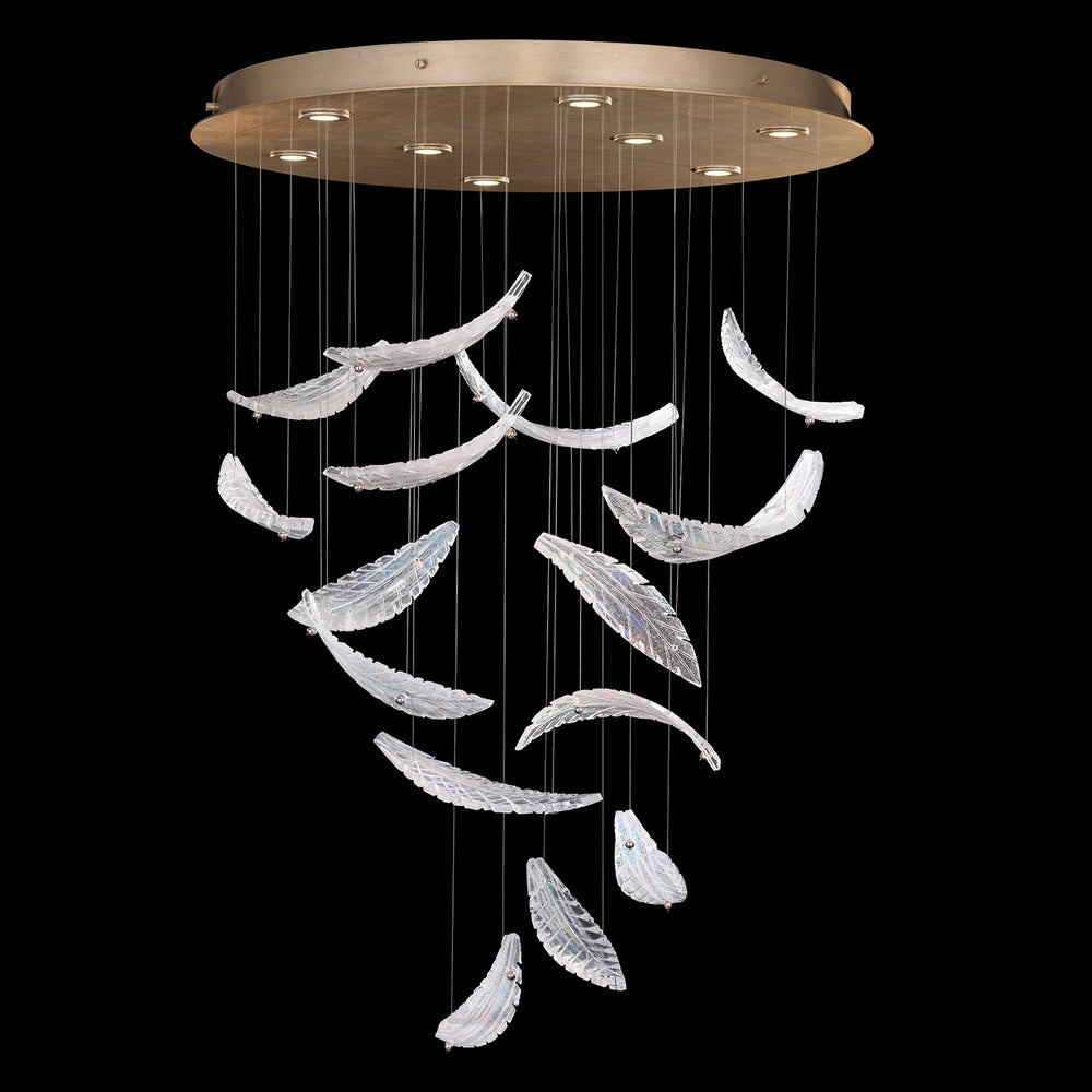 Fine Art Handcrafted Lighting Elevate 32"W Round Pendant 895840-2 in Standard Soft Gold Leaf, Dichroic Plumes (895840-212ST)