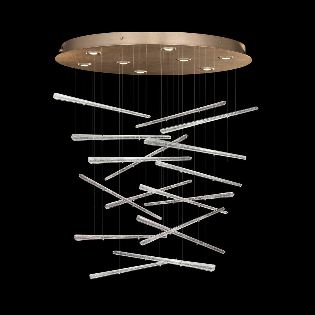 Fine Art Handcrafted Lighting Elevate 32"W Round Pendant 895840-2 in Standard Soft Gold Leaf, Crystal Stardust Spires (895840-232ST)