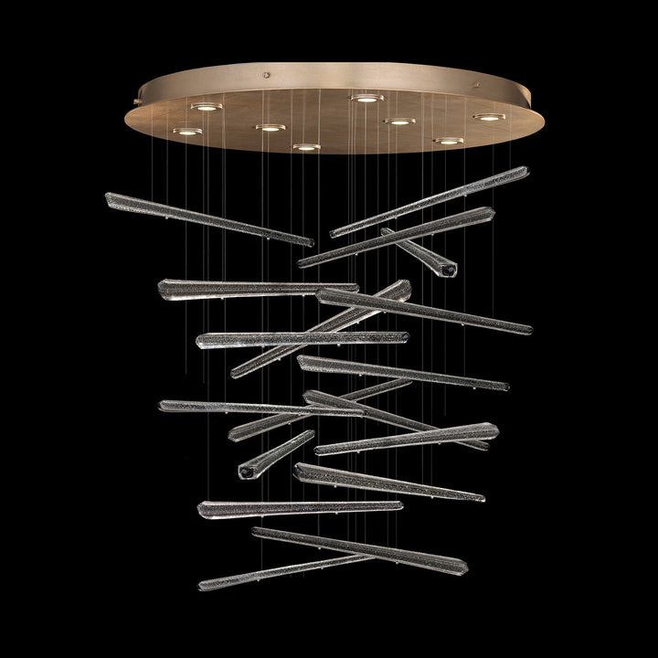 Fine Art Handcrafted Lighting Elevate 32"W Round Pendant 895840-2 in Standard Soft Gold Leaf, Ebony Stardust Spires (895840-242ST)