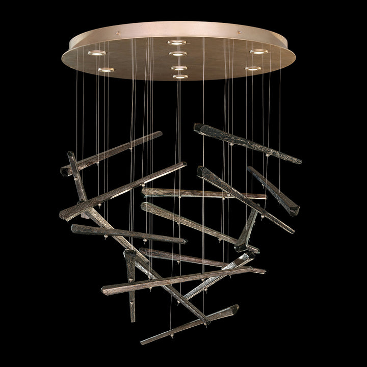 Fine Art Handcrafted Lighting Elevate 32"W Round Pendant 895840-2 in Standard Soft Gold Leaf, Meteorite Spires (895840-252ST)