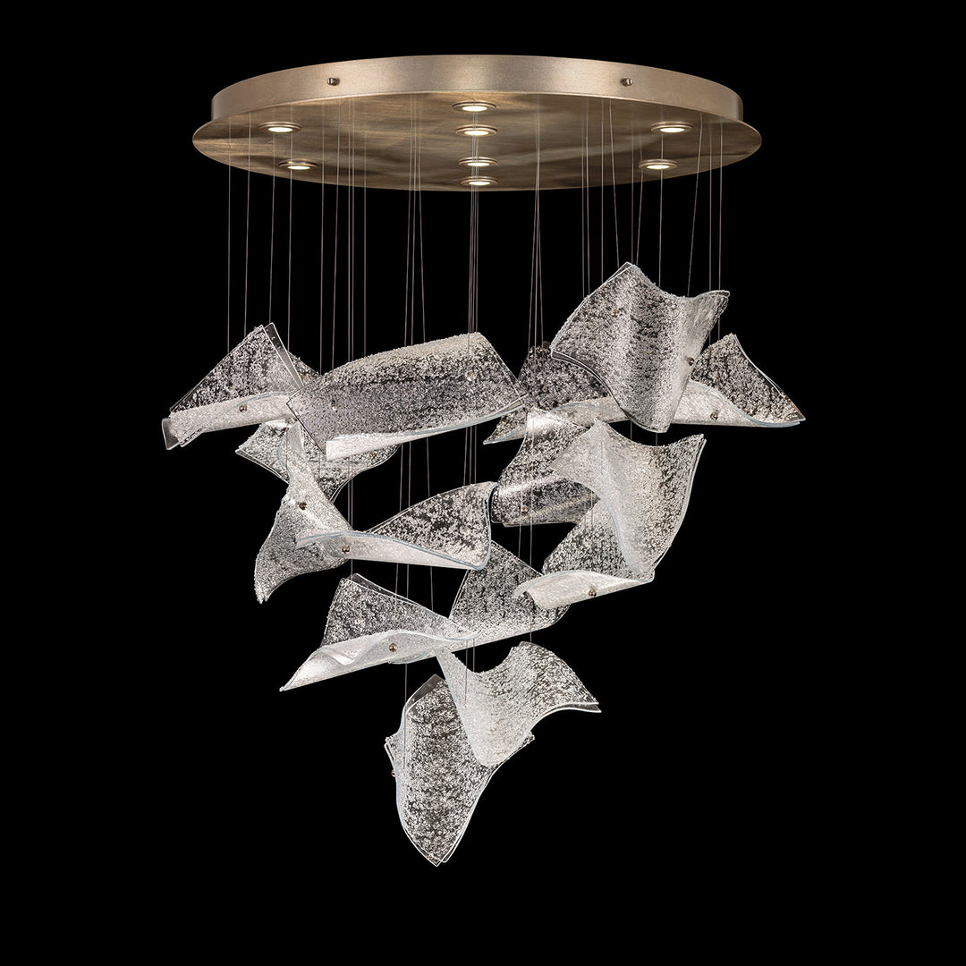Fine Art Handcrafted Lighting Elevate 32"W Round Pendant 895840-2 in Standard Soft Gold Leaf, Frozen Pages (895840-262ST)