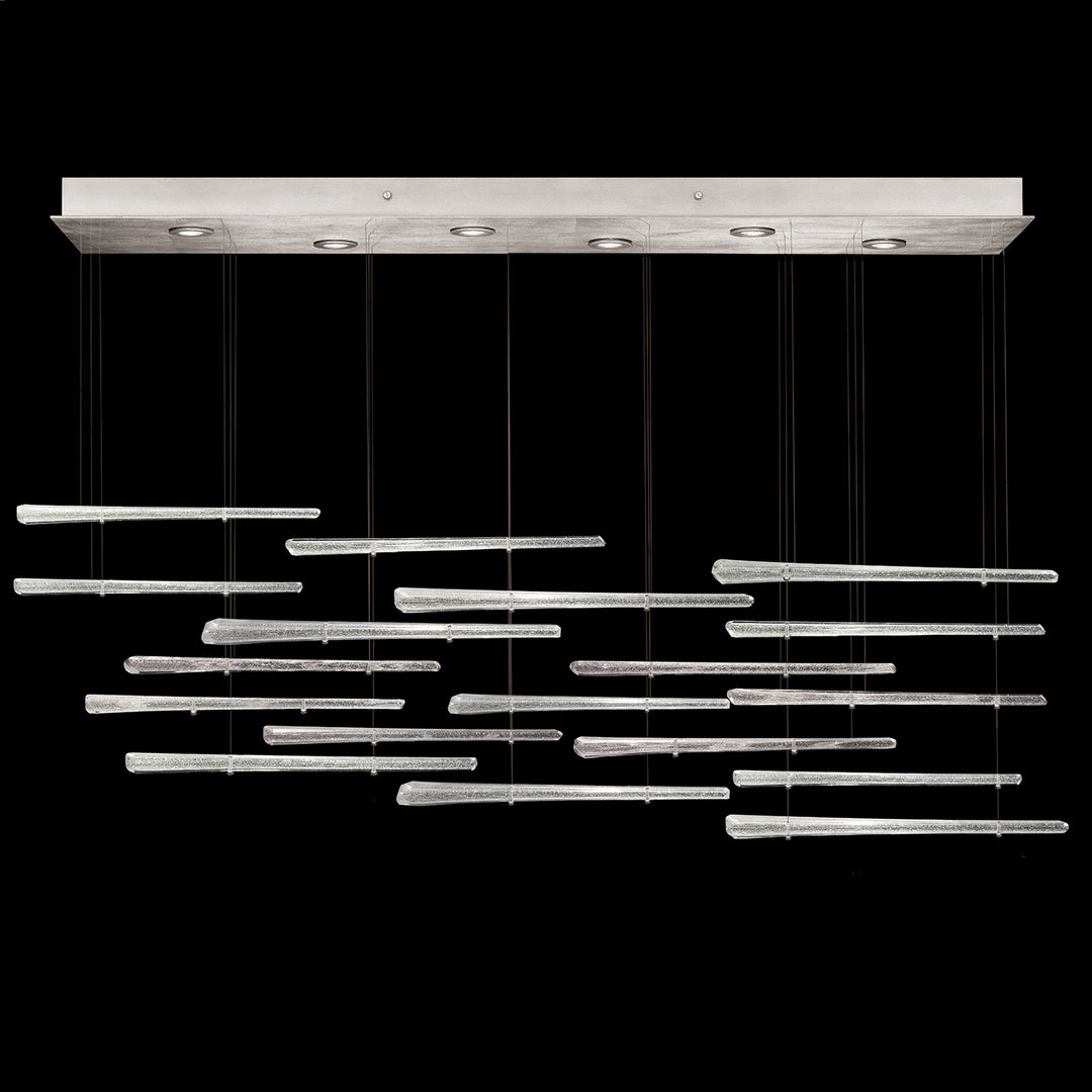 Fine Art Handcrafted Lighting Elevate 51"W Rectangular Pendant in Standard Silver Leaf, Crystal Stardust Spires (895140-131ST)