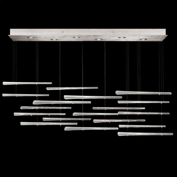 Fine Art Handcrafted Lighting Elevate 51"W Rectangular Pendant in Standard Silver Leaf, Crystal Stardust Spires (895140-131ST)