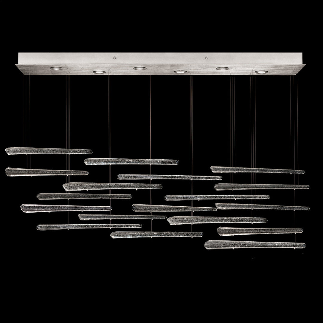 Fine Art Handcrafted Lighting Elevate 51"W Rectangular Pendant in Standard Silver Leaf, Ebony Stardust Spires (895140-141ST)