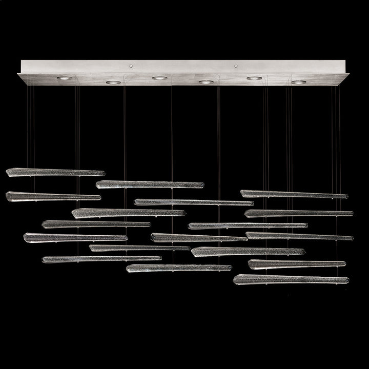 Fine Art Handcrafted Lighting Elevate 51"W Rectangular Pendant in Standard Silver Leaf, Ebony Stardust Spires (895140-141ST)