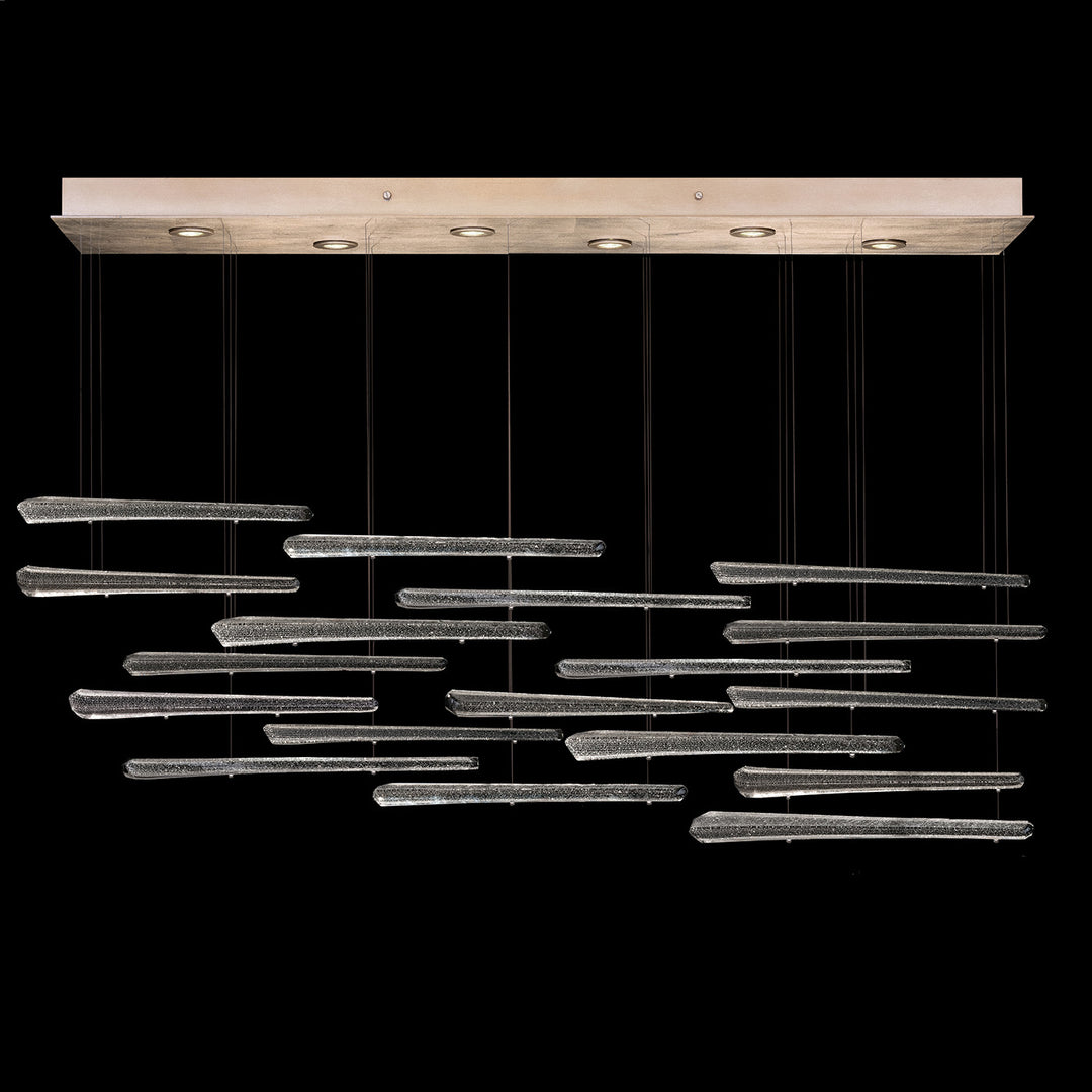 Fine Art Handcrafted Lighting Elevate 51"W Rectangular Pendant in Standard Soft Gold Leaf, Ebony Stardust Spires (895140-241ST)