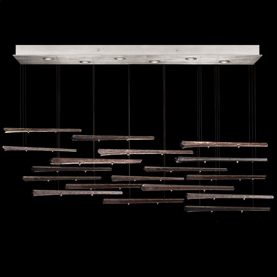 Fine Art Handcrafted Lighting Elevate 51"W Rectangular Pendant in Standard Silver Leaf, Meteorite Spires (895140-151ST)