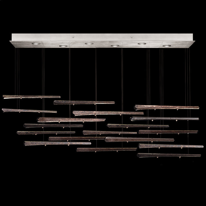 Fine Art Handcrafted Lighting Elevate 51"W Rectangular Pendant in Standard Silver Leaf, Meteorite Spires (895140-151ST)