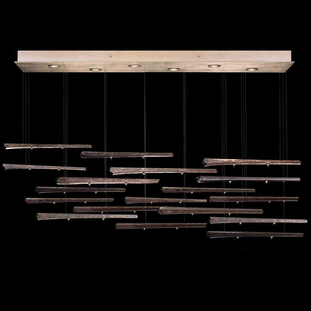 Fine Art Handcrafted Lighting Elevate 51"W Rectangular Pendant in Standard Soft Gold Leaf, Meteorite Spires (895140-251ST)