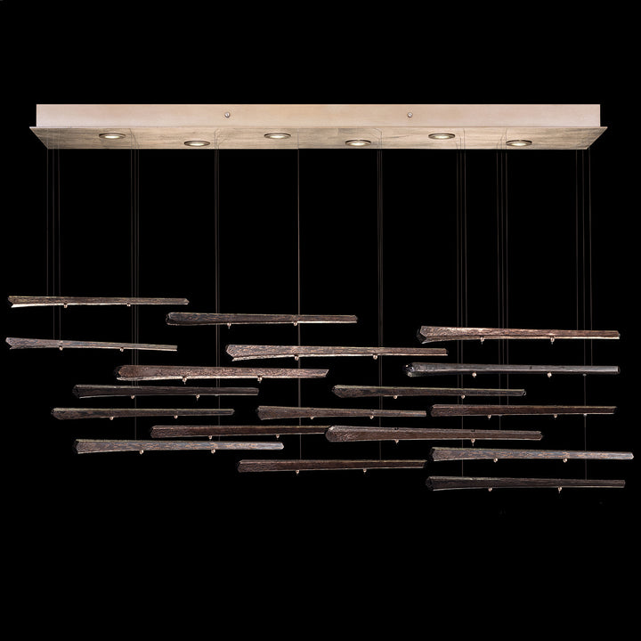 Fine Art Handcrafted Lighting Elevate 51"W Rectangular Pendant in Standard Soft Gold Leaf, Meteorite Spires (895140-251ST)