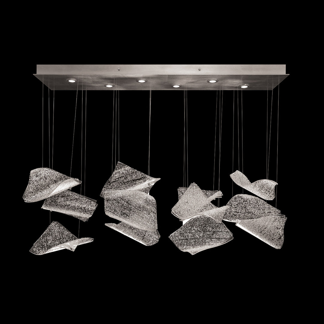 Fine Art Handcrafted Lighting Elevate 51"W Rectangular Pendant in Standard Silver Leaf, Frozen Pages (895140-161ST)