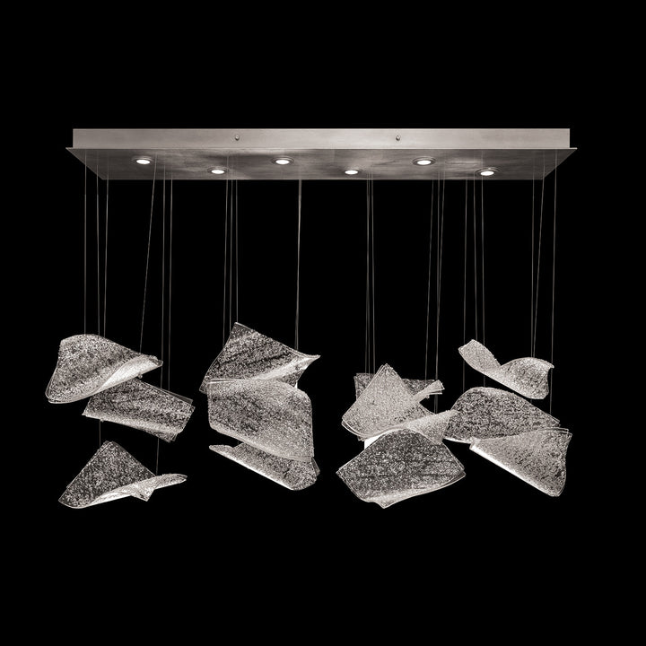 Fine Art Handcrafted Lighting Elevate 51"W Rectangular Pendant in Standard Silver Leaf, Frozen Pages (895140-161ST)