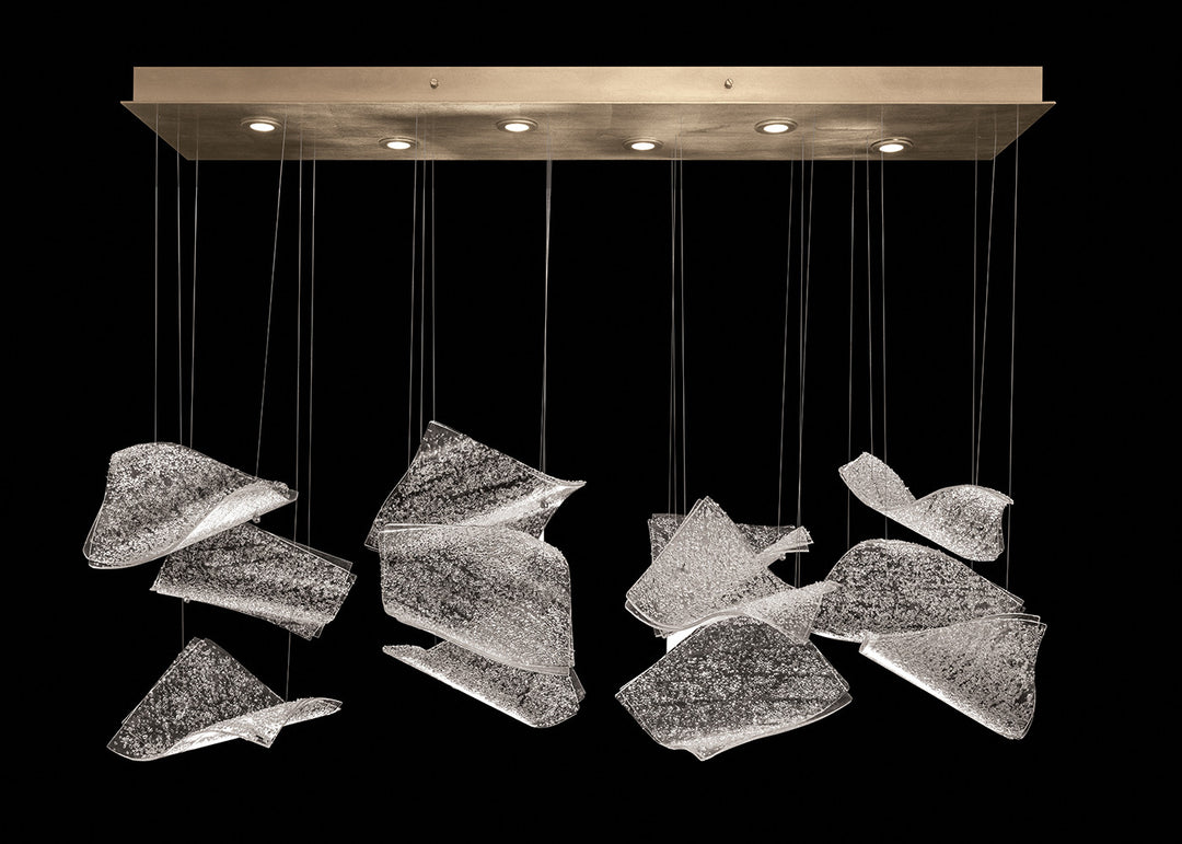 Fine Art Handcrafted Lighting Elevate 51"W Rectangular Pendant in Standard Soft Gold Leaf, Frozen Pages (895140-261ST)
