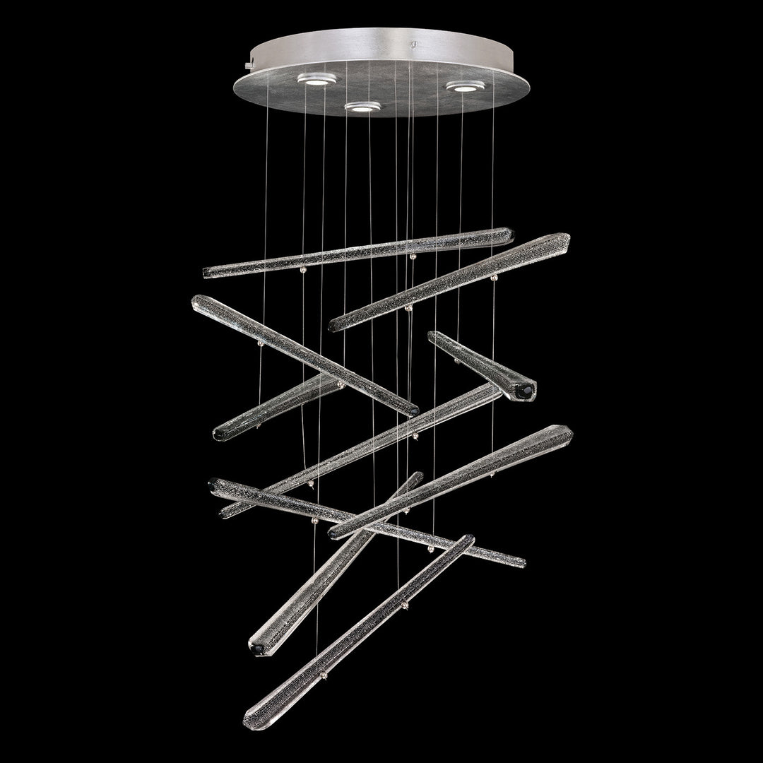 Fine Art Handcrafted Lighting Elevate 18"W Round Pendant in Standard Silver Leaf, Ebony Stardust Spires (895640-141ST)
