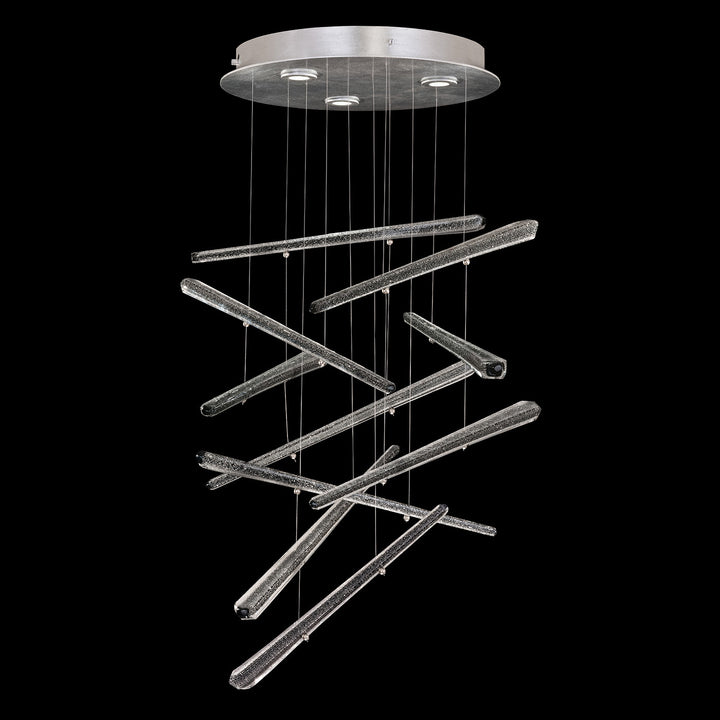 Fine Art Handcrafted Lighting Elevate 18"W Round Pendant in Standard Silver Leaf, Ebony Stardust Spires (895640-141ST)