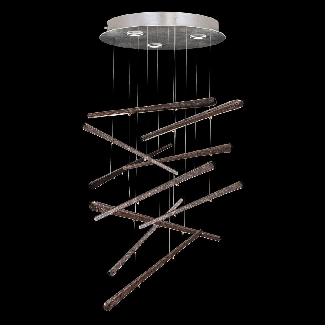 Fine Art Handcrafted Lighting Elevate 18"W Round Pendant in Standard Silver Leaf, Meteorite Spires (895640-151ST)