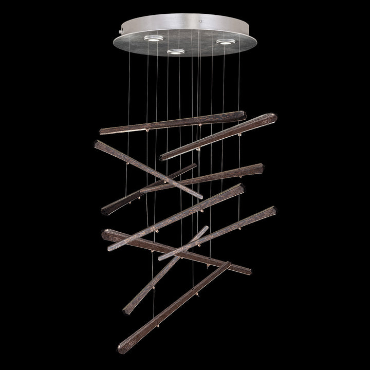 Fine Art Handcrafted Lighting Elevate 18"W Round Pendant in Standard Silver Leaf, Meteorite Spires (895640-151ST)