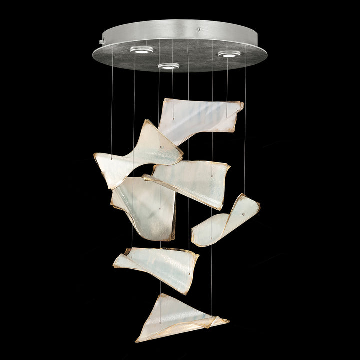 Fine Art Handcrafted Lighting Elevate 18"W Round Pendant in Standard Silver Leaf, Blank Pages (895640-171ST)