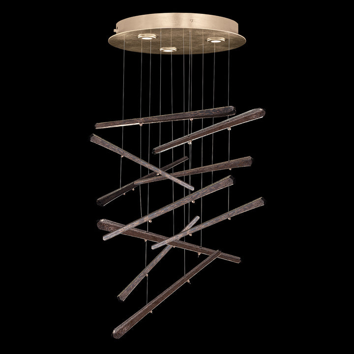 Fine Art Handcrafted Lighting Elevate 18"W Round Pendant in Standard Soft Gold Leaf, Meteorite Spires (895640-251ST)