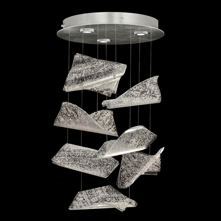 Fine Art Handcrafted Lighting Elevate 18"W Round Pendant in Standard Silver Leaf, Frozen Pages (895640-161ST)
