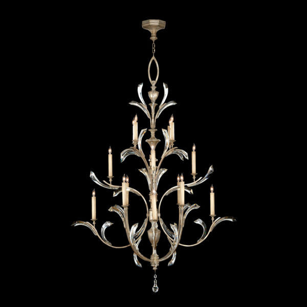 Fine Art Handcrafted Lighting Beveled Arcs 56"W Round Chandelier 702040 in Warm Muted Silver Leaf (702040ST)