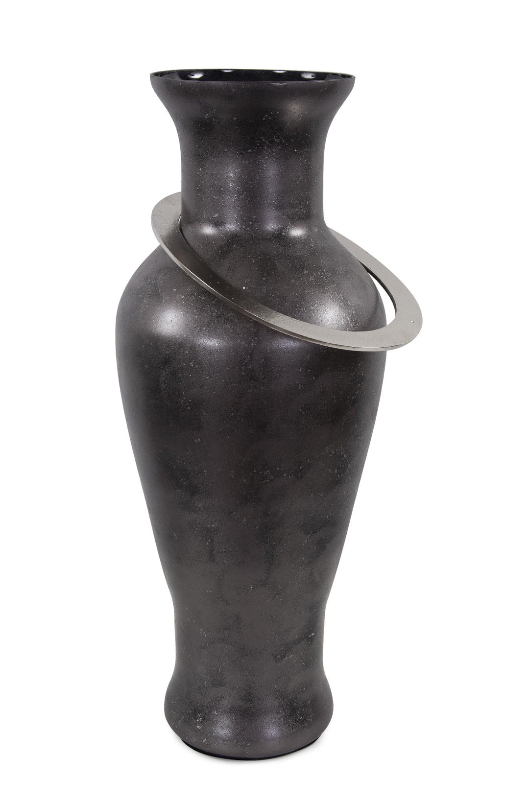 Howard Elliott Black Ore Glass Vase with Metal Accent