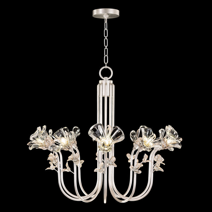 Fine Art Handcrafted Lighting Azu 35.5"W Round Chandelier 917540 in Silver Leaf with White and Gold Details (917540-1ST)