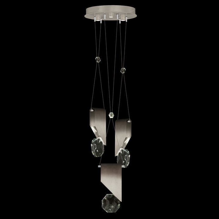 Fine Art Handcrafted Lighting Aria 16"W Round Pendant in Soft Ombre Silver Leaf, 111 (100005-4-111)