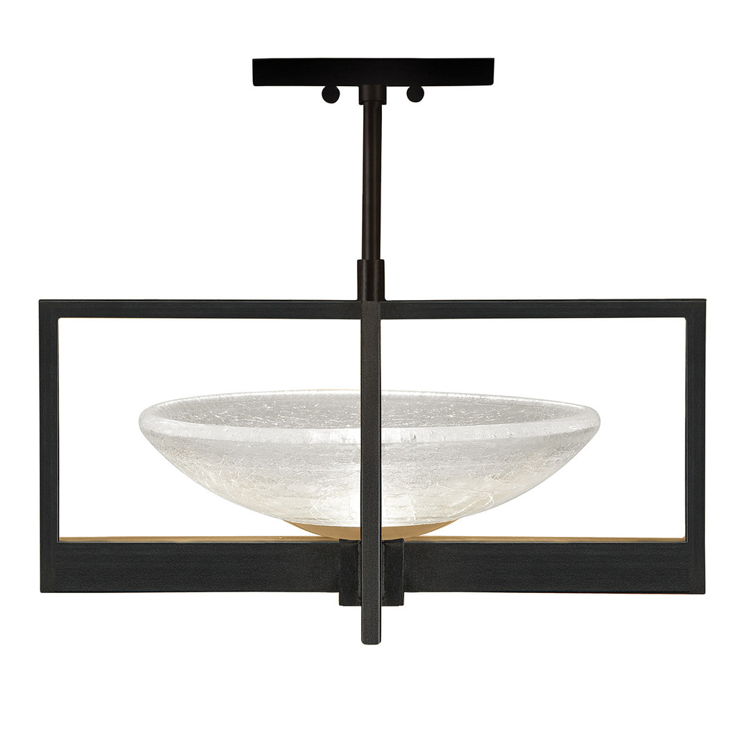 Fine Art Handcrafted Lighting Delphi 18"W Round Semi-Flush Mount in Standard Black Iron with Gold Leaf (896440-3ST)