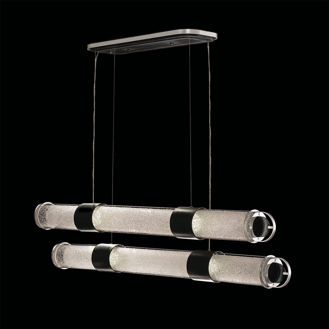 Fine Art Handcrafted Lighting Bond 60"W Linear Pendant 926240 in Standard Black Iron with Standard Silver Leaf, Diamond Blanket (926240-11ST)