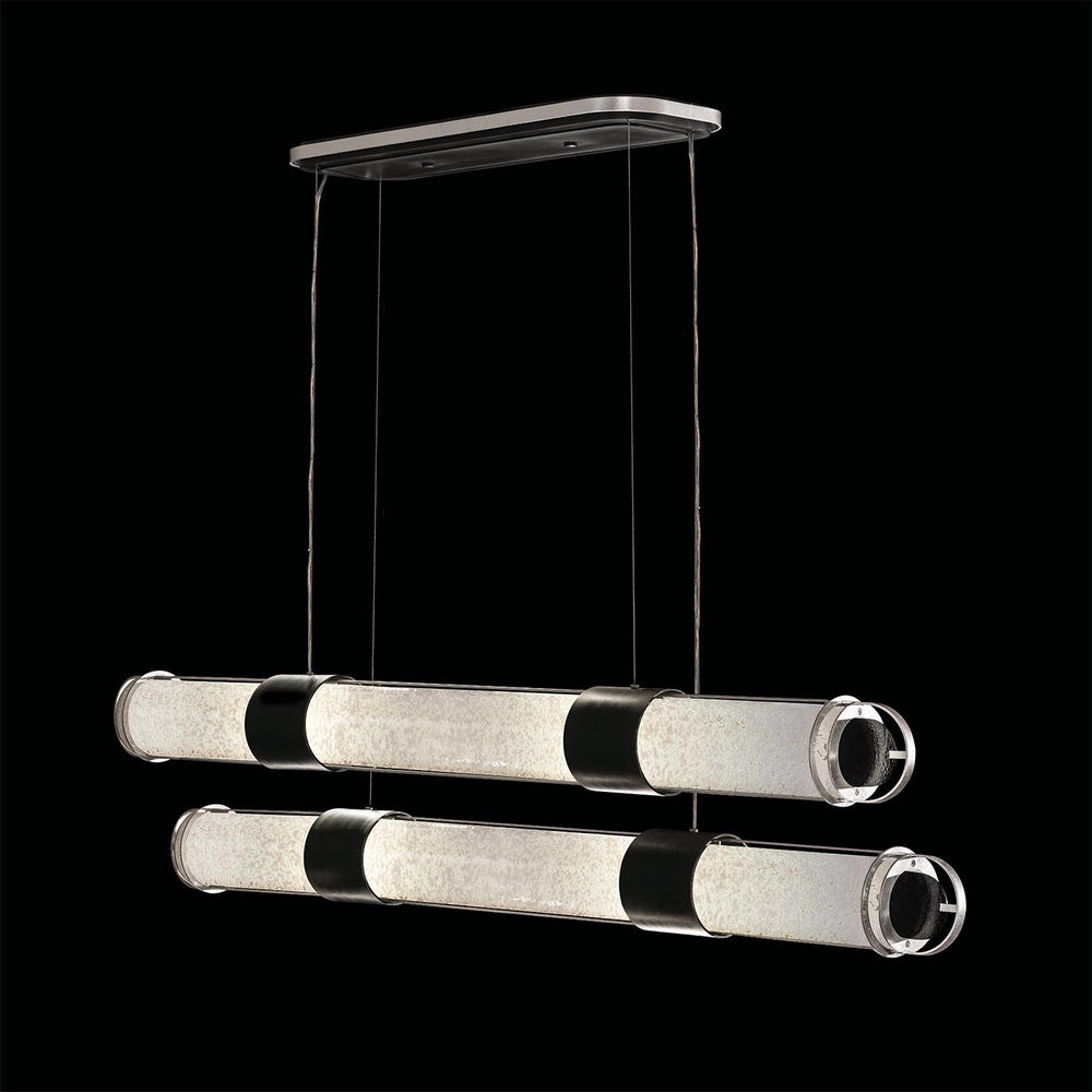 Fine Art Handcrafted Lighting Bond 60"W Linear Pendant 926240 in Standard Black Iron with Standard Silver Leaf, Bahama Sand (926240-12ST)