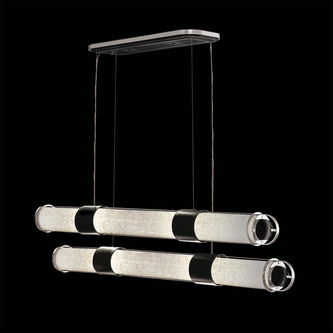 Fine Art Handcrafted Lighting Bond 60"W Linear Pendant 926240 in Standard Black Iron with Standard Silver Leaf, Bahama Sand (926240-12ST)