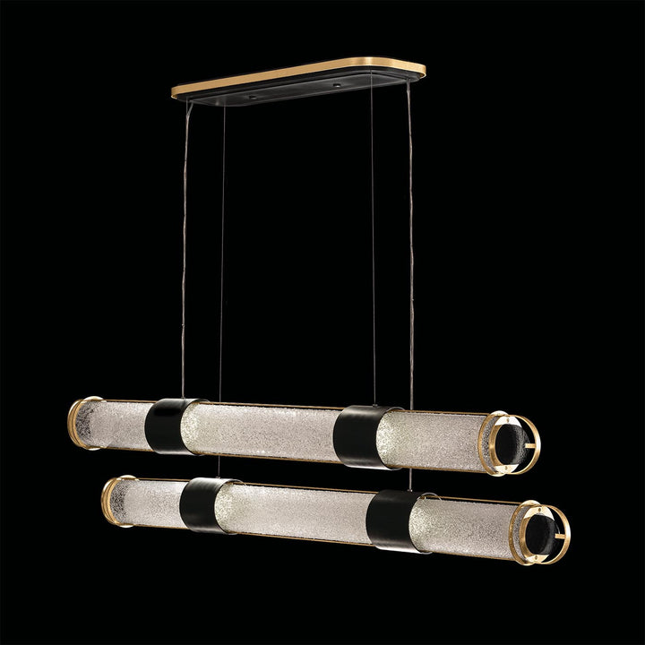 Fine Art Handcrafted Lighting Bond 60"W Linear Pendant 926240 in Standard Black Iron with Gold Leaf, Diamond Blanket (926240-21ST)