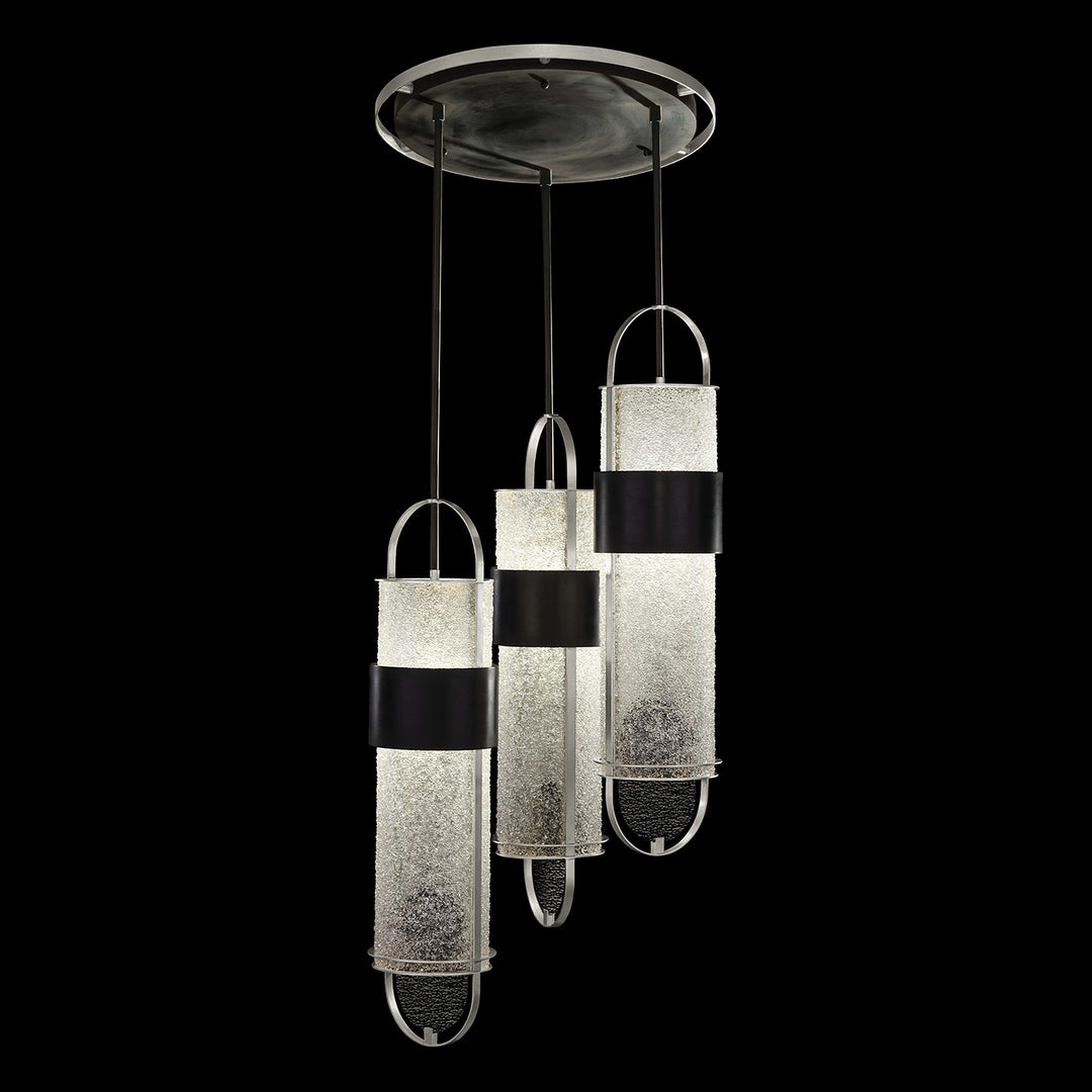 Fine Art Handcrafted Lighting Bond 23.5"W Round Pendant in Standard Black Iron with Standard Silver Leaf, Diamond Blanket (925340-11ST)