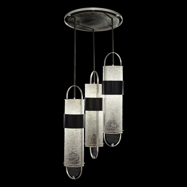 Fine Art Handcrafted Lighting Bond 23.5"W Round Pendant in Standard Black Iron with Standard Silver Leaf, Diamond Blanket (925340-11ST)
