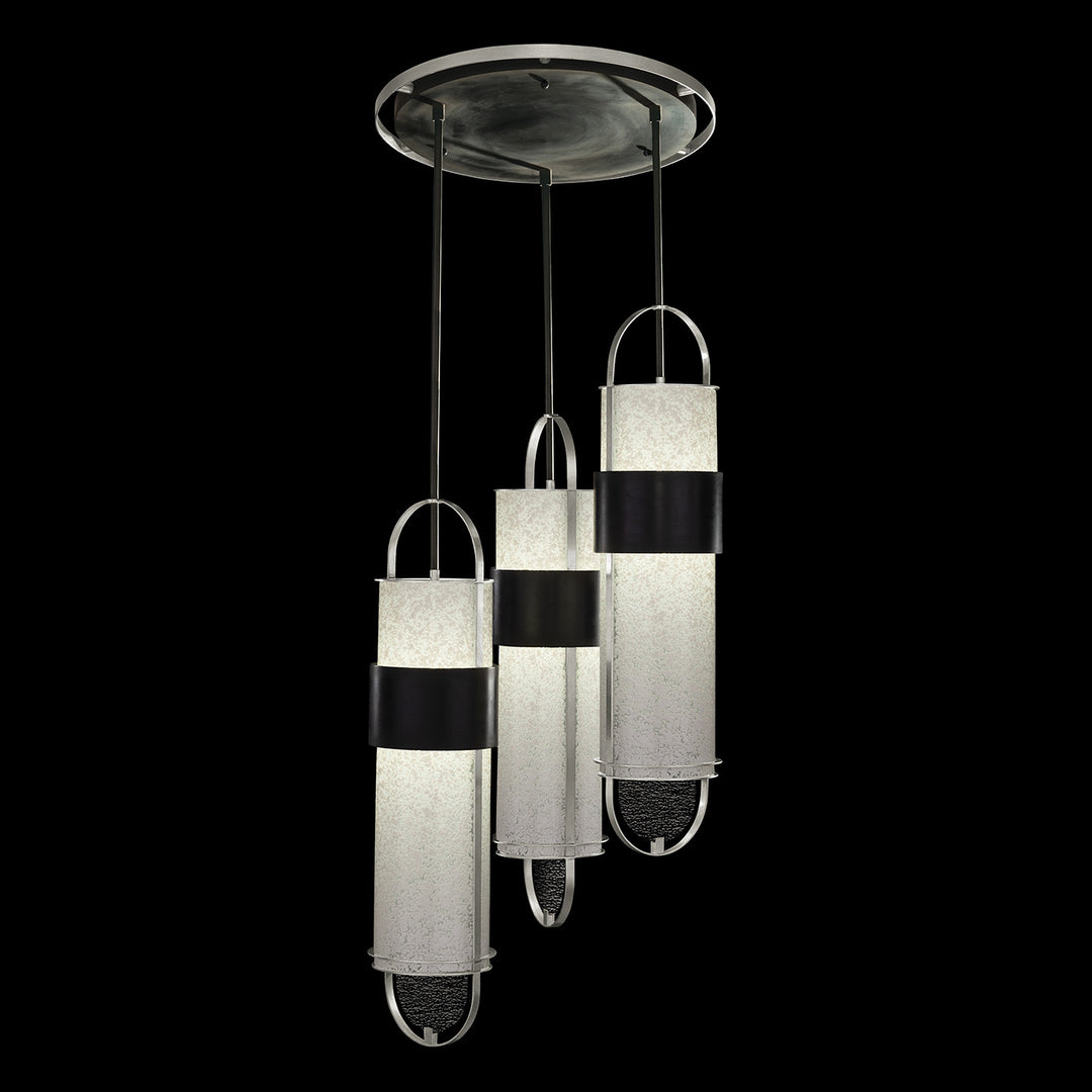 Fine Art Handcrafted Lighting Bond 23.5"W Round Pendant in Standard Black Iron with Standard Silver Leaf, Bahama Sand (925340-12ST)