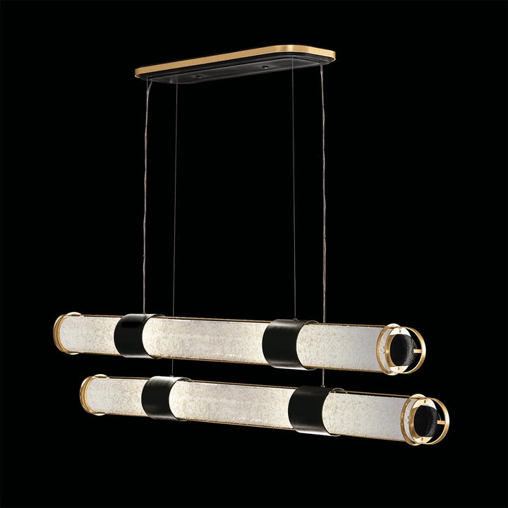 Fine Art Handcrafted Lighting Bond 60"W Linear Pendant 926240 in Standard Black Iron with Gold Leaf, Bahama Sand (926240-22ST)