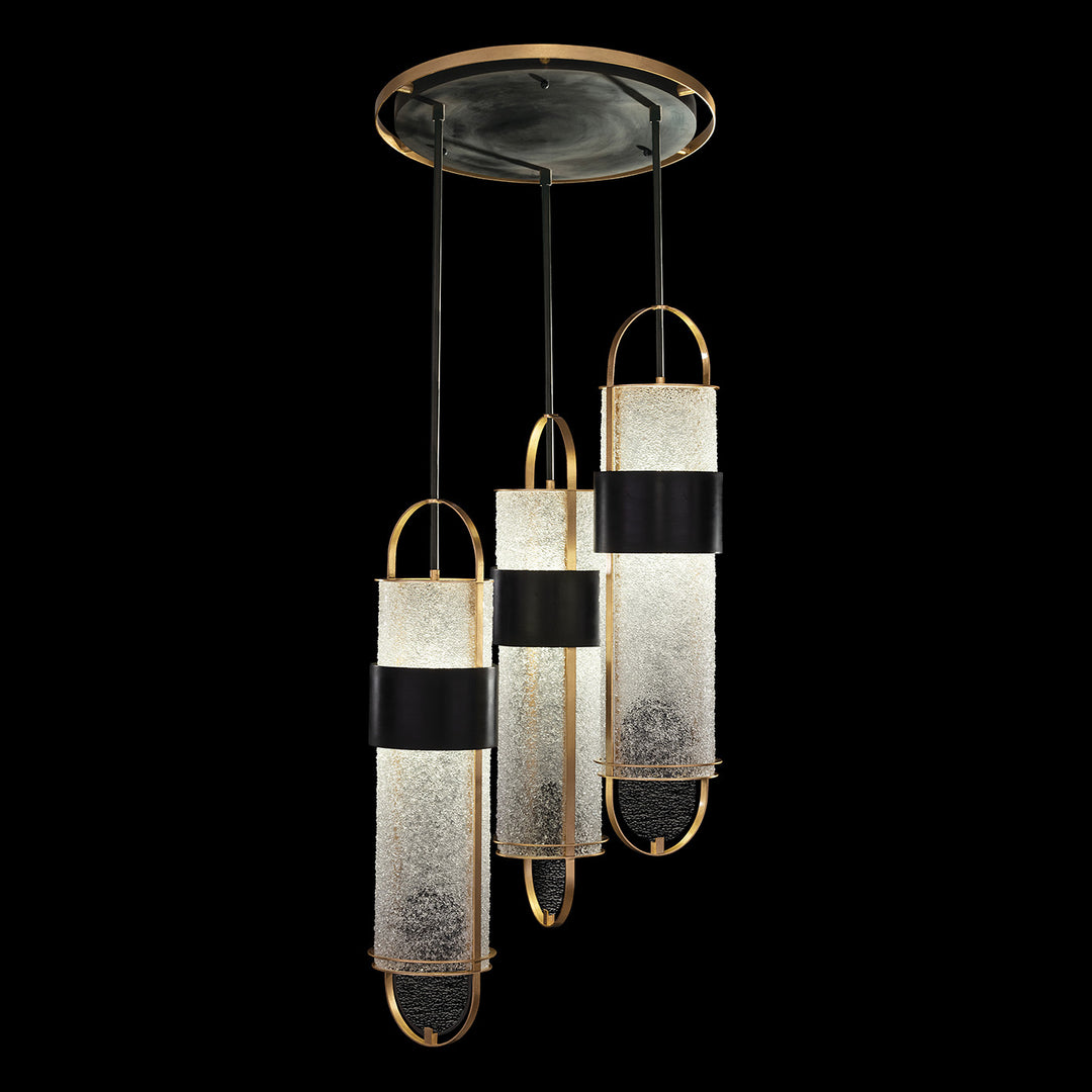 Fine Art Handcrafted Lighting Bond 23.5"W Round Pendant in Standard Black Iron with Gold Leaf, Diamond Blanket (925340-21ST)