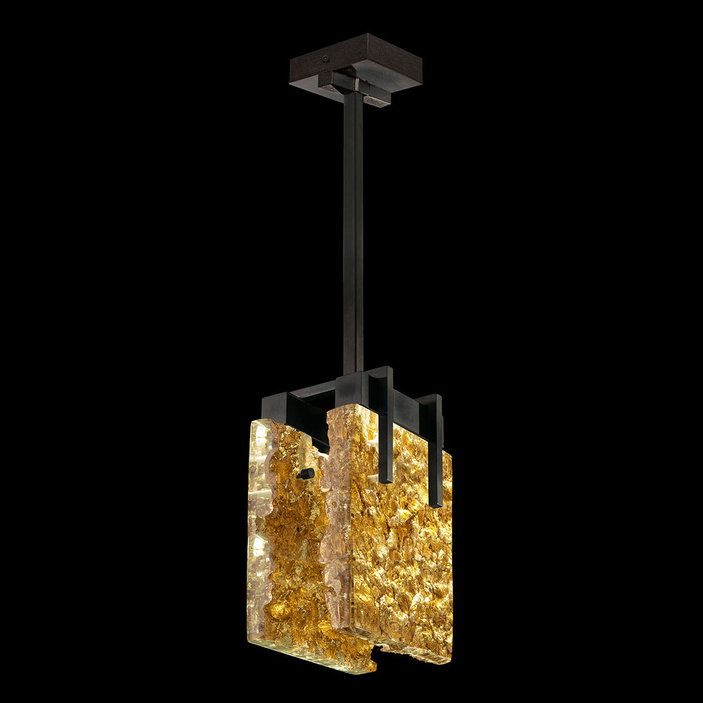 Fine Art Handcrafted Lighting Terra 7.75"W Rectangular Pendant 930240 in Standard Black Iron, Gold Leaf (930240-12ST)