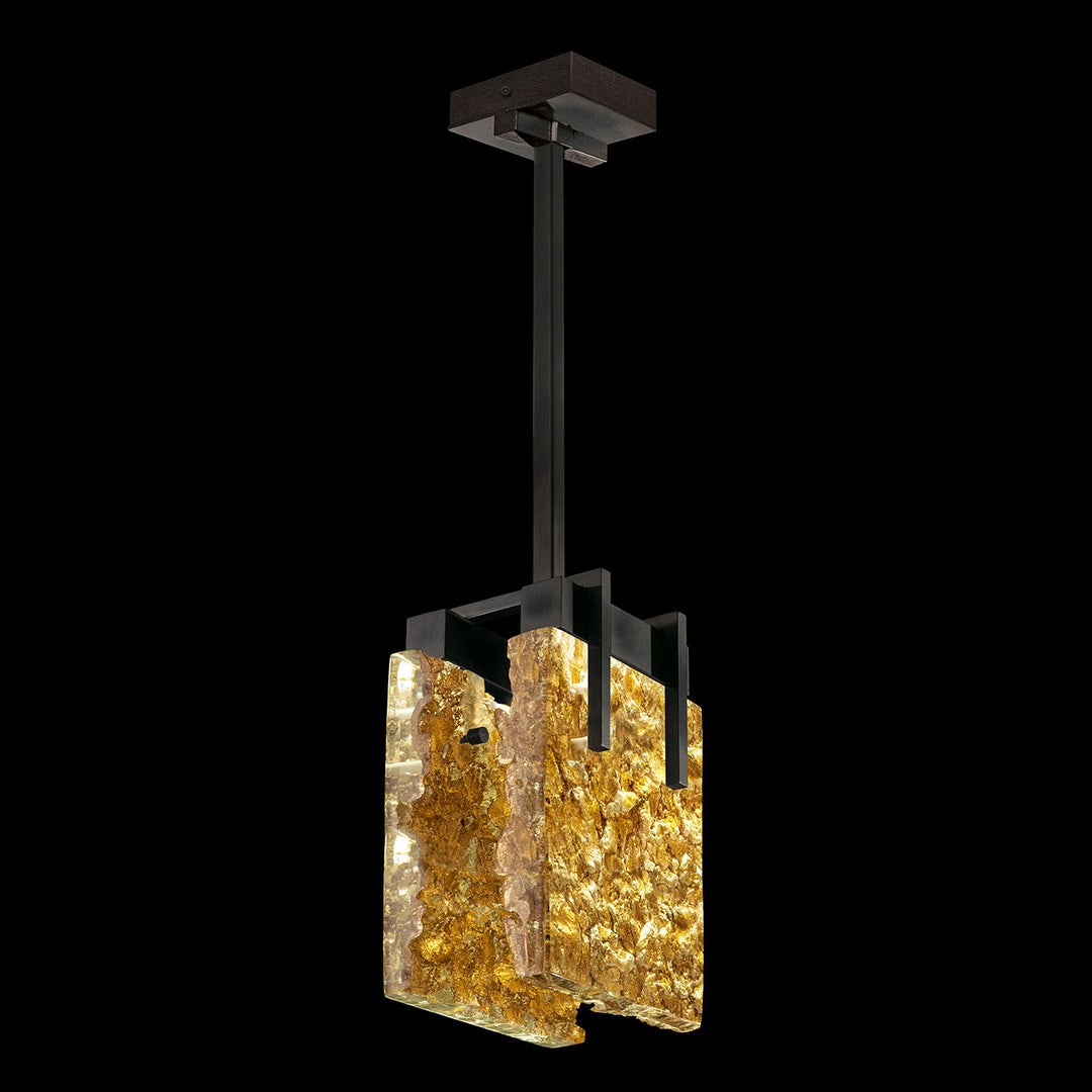 Fine Art Handcrafted Lighting Terra 7.75"W Rectangular Pendant 930240 in Standard Black Iron, Gold Leaf (930240-12ST)