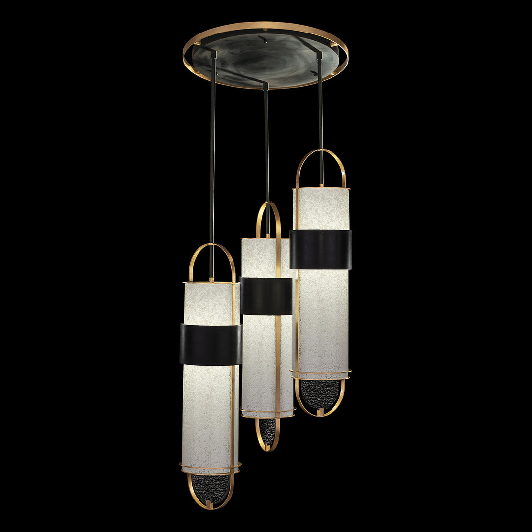 Fine Art Handcrafted Lighting Bond 23.5"W Round Pendant in Standard Black Iron with Gold Leaf, Bahama Sand (925340-22ST)