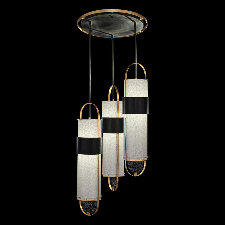 Fine Art Handcrafted Lighting Bond 23.5"W Round Pendant in Standard Black Iron with Gold Leaf, Bahama Sand (925340-22ST)