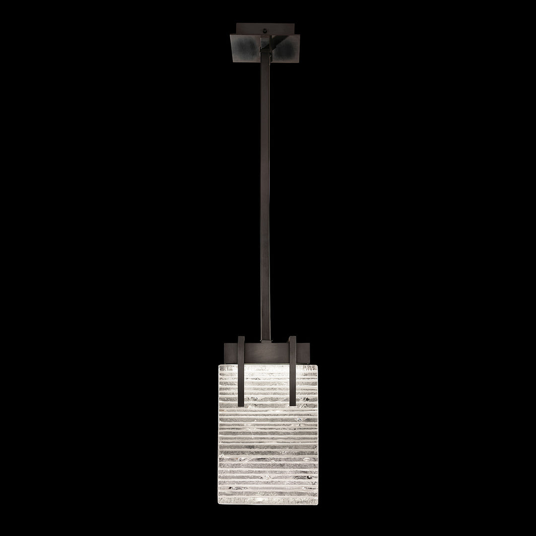 Fine Art Handcrafted Lighting Terra 7.75"W Rectangular Pendant 930240 in Standard Black Iron, Rake Clear (930240-15ST)