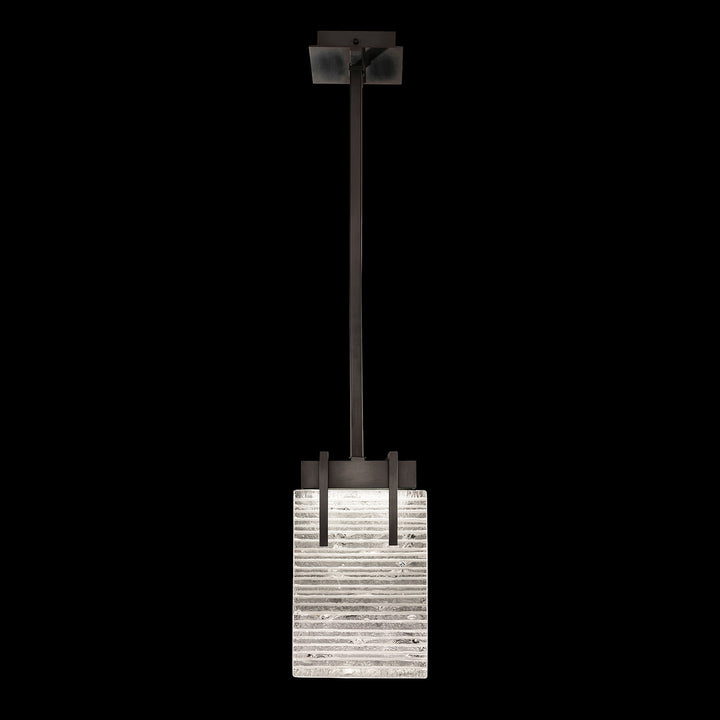 Fine Art Handcrafted Lighting Terra 7.75"W Rectangular Pendant 930240 in Standard Black Iron, Rake Clear (930240-15ST)