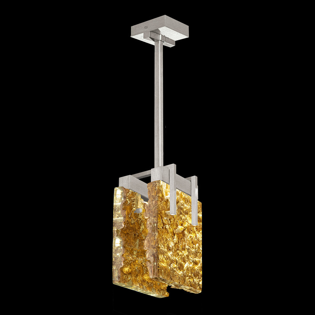 Fine Art Handcrafted Lighting Terra 7.75"W Rectangular Pendant 930240 in Standard Silver Leaf, Gold Leaf (930240-22ST)