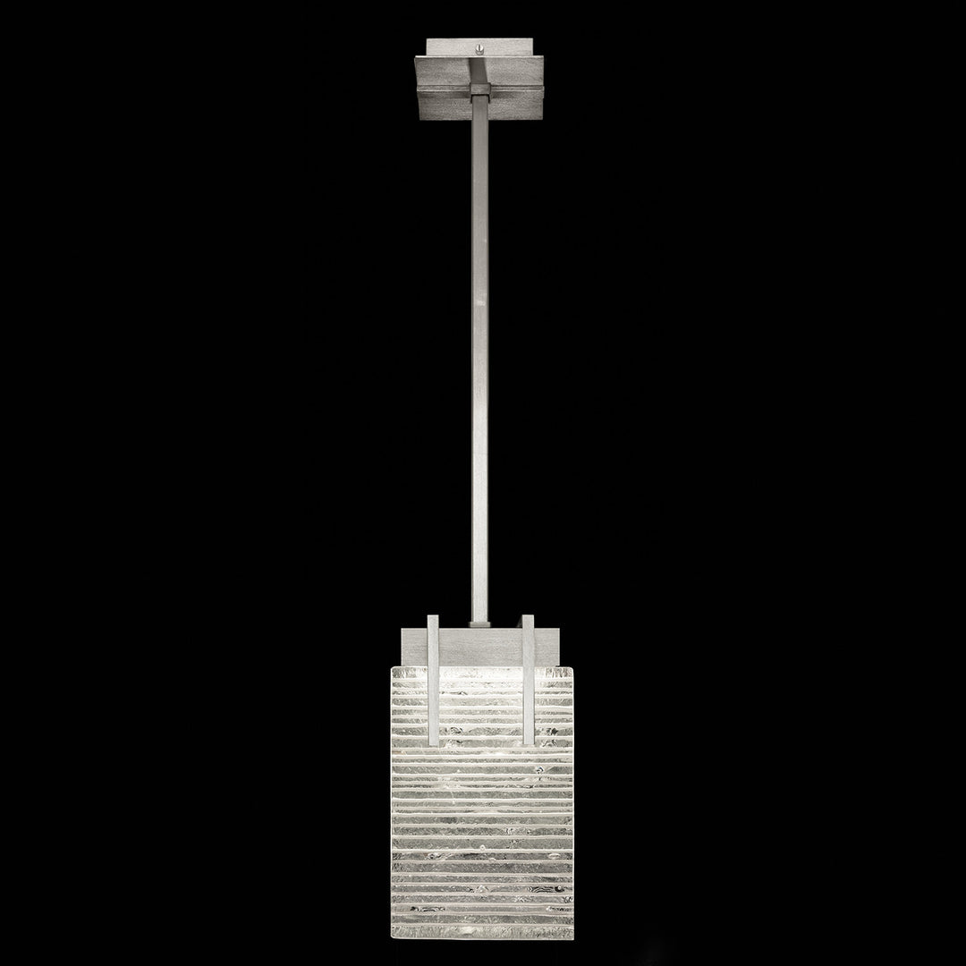 Fine Art Handcrafted Lighting Terra 7.75"W Rectangular Pendant 930240 in Standard Silver Leaf, Rake Clear (930240-25ST)