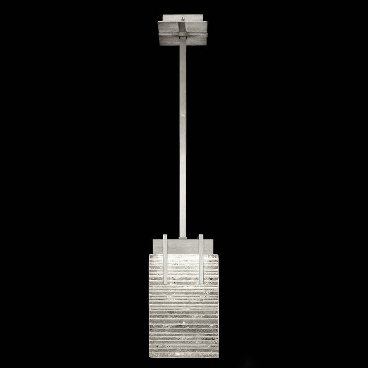 Fine Art Handcrafted Lighting Terra 7.75"W Rectangular Pendant 930240 in Standard Silver Leaf, Rake Clear (930240-25ST)