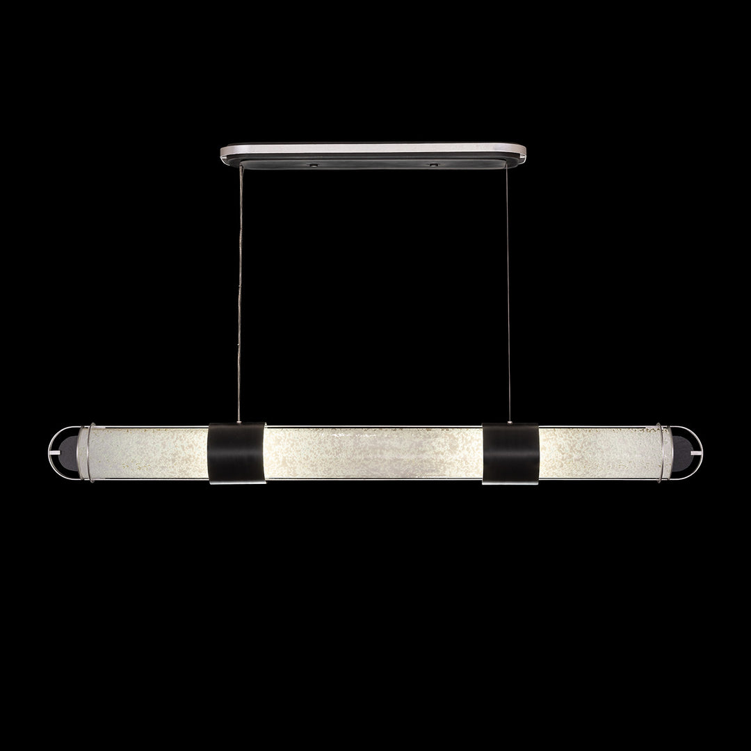 Fine Art Handcrafted Lighting Bond 60"W Linear Pendant 926040 in Standard Black Iron with Standard Silver Leaf, Bahama Sand (926040-12ST)
