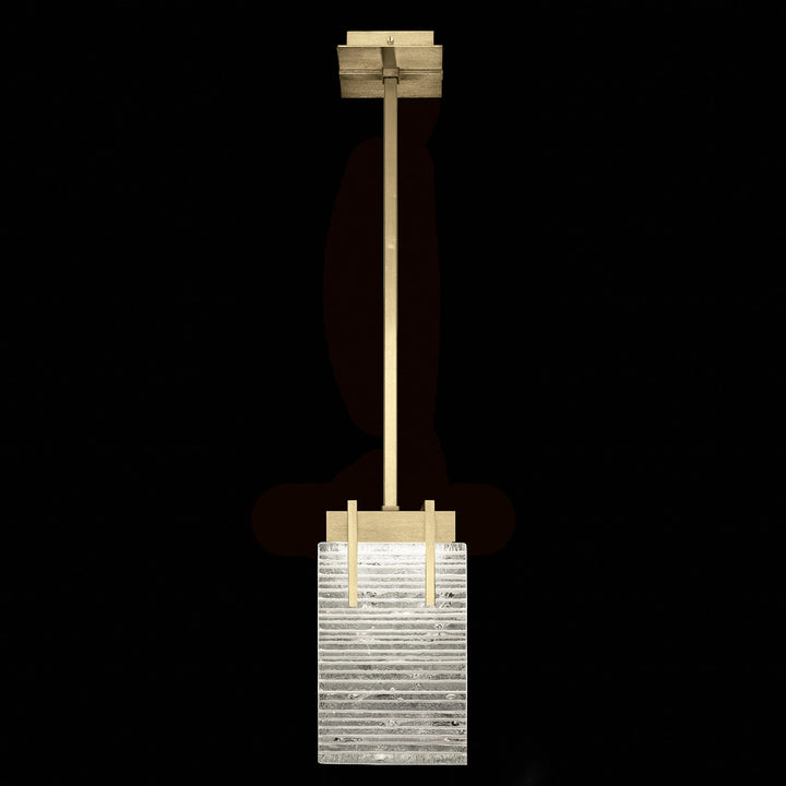 Fine Art Handcrafted Lighting Terra 7.75"W Rectangular Pendant 930240 in Standard Soft Gold Leaf, Rake Clear (930240-35ST)