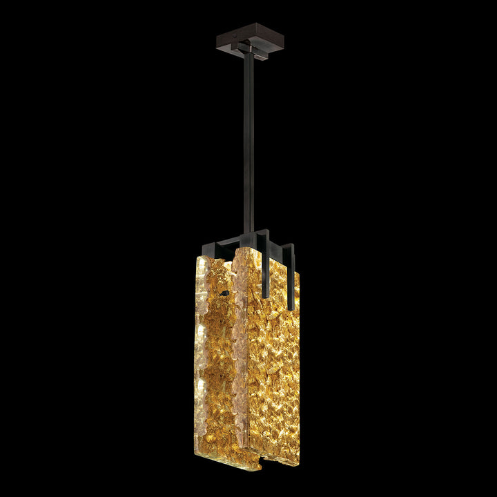 Fine Art Handcrafted Lighting Terra 7.75"W Rectangular Pendant 931040 in Standard Black Iron, Gold Leaf (931040-12ST)